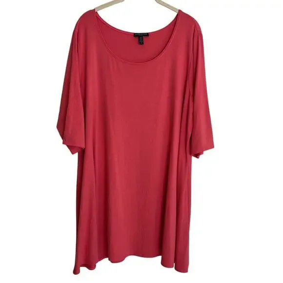 Eileen Fisher Tunic Top 2X Coral Stretch Jersey Viscose Lycra - Picture 1 of 5